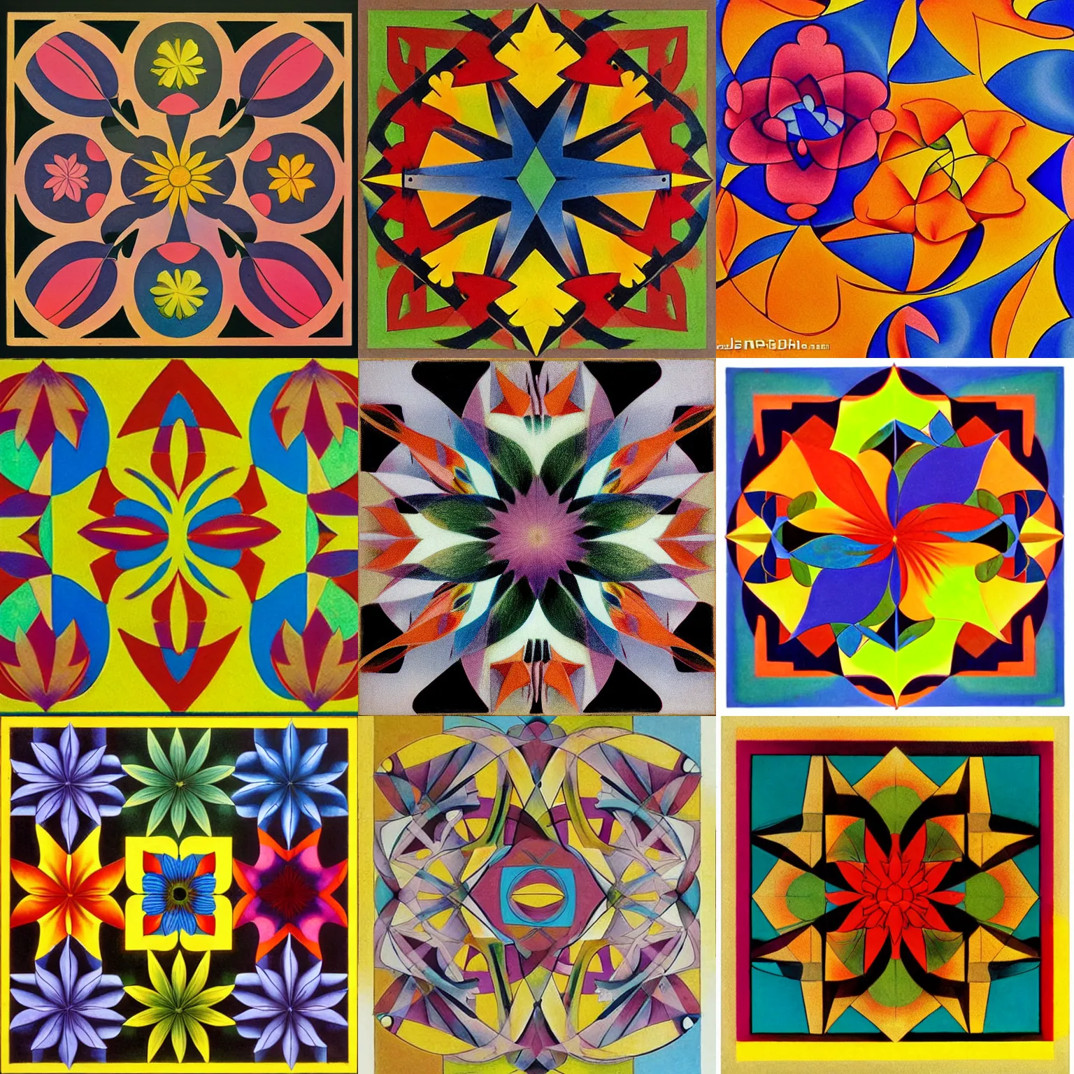 Prompt: flower, ( ( colorful ) ), sharp focus, ( ( abstract ) ), ( art deco ), ( ( bauhaus ) ), by ( leonardo da vinci ) and ( escher ) and ( ( james jean ) )
