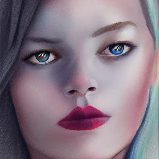 Image similar to a drawing of a woman's face with blue eyes, a digital painting by Nyuju Stumpy Brown, tumblr contest winner, digital art, speedpainting, flat shading, painterly