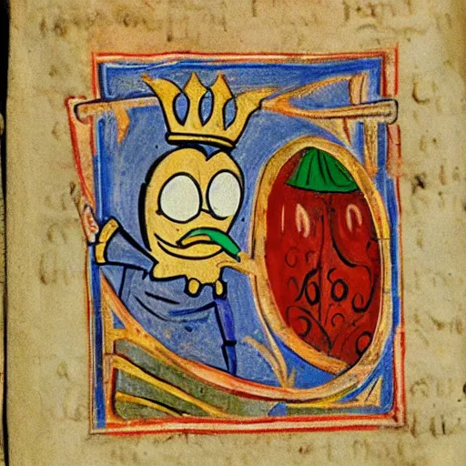 Image similar to medieval manuscript art of spongebob