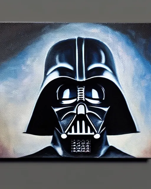 Image similar to acrylic painting portrait of darth vader in a star destroyer looking into outer space, view from behind, high production value, intricate details, high resolution, hdr, high definition, masterpiece, realistic, ultrarealistic, highly detailed, hd, sharp focus, non blurry, sharp, smooth