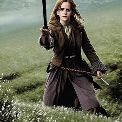 Prompt: emma watson as hermione granger in lord of the rings