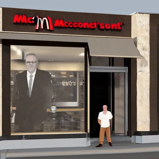 Image similar to 3 d render of scott morrison at a mcdonald's restaurant