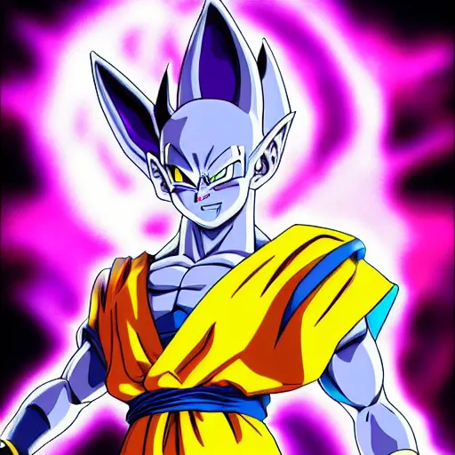 Image similar to beerus mixed with goku anime