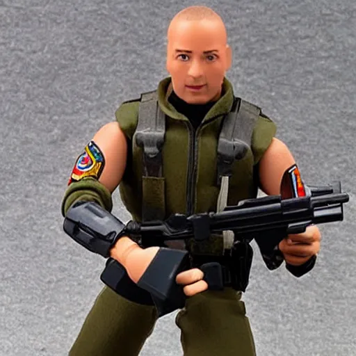 Image similar to G.I. Joe action figure. Articulated plastic dachshund