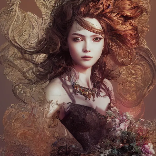 Prompt: the portrait of the lawful evil alignment personified as an absurdly beautiful, graceful, elegant, sophisticated, young woman, an ultrafine hyperdetailed illustration by kim jung gi, irakli nadar, intricate linework, bright colors, octopath traveler, final fantasy, unreal engine 5 highly rendered, global illumination, radiant light, detailed and intricate environment