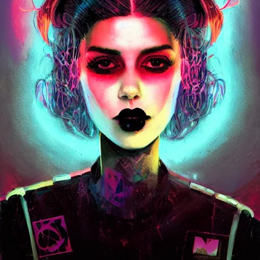 Image similar to high key studio anaglyph lighting headshot portrait of young female goth, directed by Alex Garland and Christopher Nolan, art by Paul Lehr and David Heskin and Mandy Jurgens and Josan Gonzalez, Artgerm, WLOP, Hi-Fructose, suicide girls