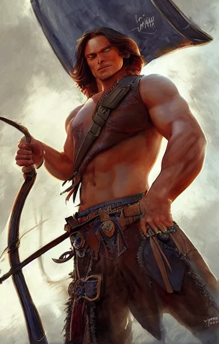 Image similar to pretty muscular sam winchester as a pirate in a pirate ship, fantasy style, sharp focus!, ultra detailed, art by artgerm and peter andrew jones, wlop