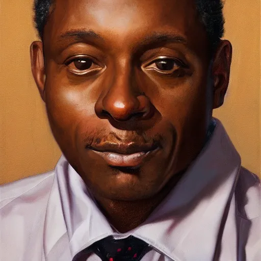 Image similar to francis herman steele corporate portrait, professional profile photo, hyperreal photo portrait by jonathan yeo, by kehinde wiley, by craig wiley, by david dawson, professional studio lighting, detailed realistic facial features