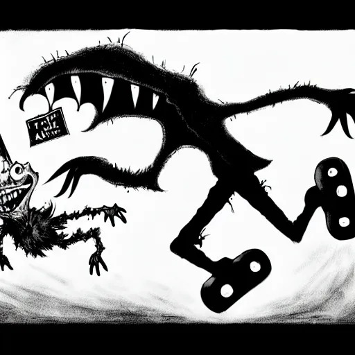 Image similar to black and white trippy comic art of dracula the vampire roller skating on roller skates, drawn by martin rowson, tim burton, alex pardee, nekro petros afshar, james mcdermott, cgsociety, award - winning, awesome, stunning, beautiful, stark, 4 k