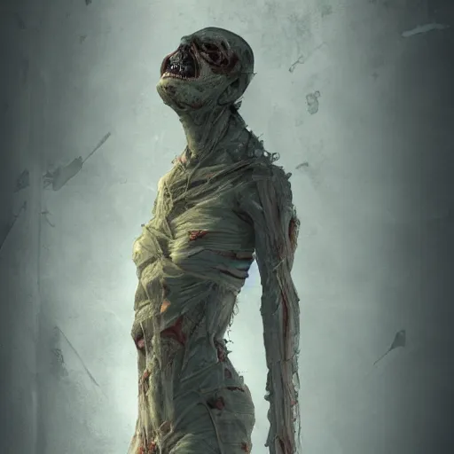 Image similar to bandaged zombie mummy in an abandoned temple ruins, old school dungeons and dragons art, concept art, cgsociety, octane render, trending on artstation, artstationHD, green ratio, symmetric, 4k, 8k