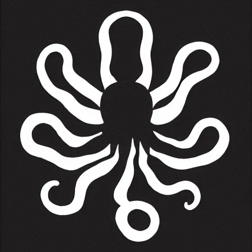 Prompt: octopus symmetric logo painting by tim biskup, matte background, digital painting, minimal, trending on artstation