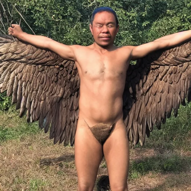 Prompt: a photo of a human - eagle hybrid