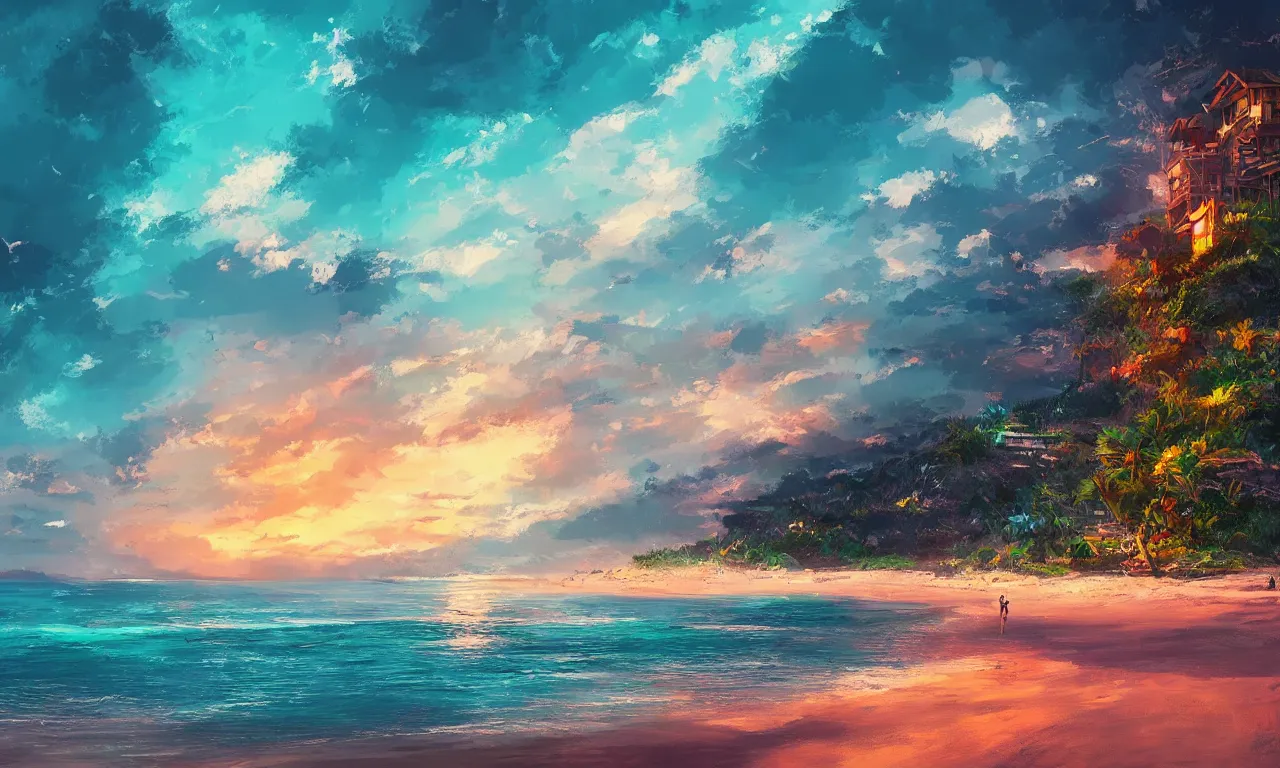 Image similar to fantasy paradise beach coast by alena aenami artworks in 4 k