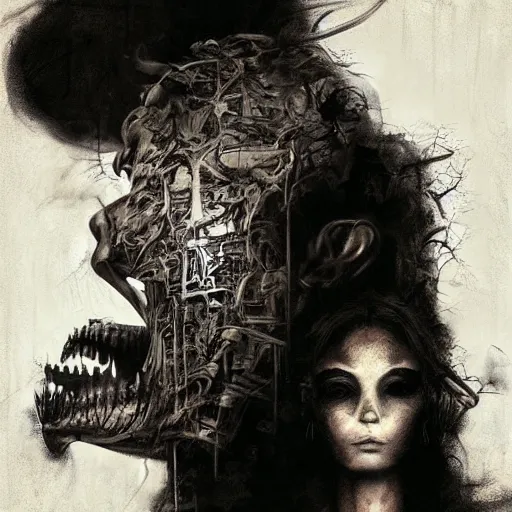 Image similar to lie and tell me things, better things, i can't escape this pain! dream horrifying artwork by nekro, borja, syd mead, zdislaw cosmic horror charcoal artwork, surreal existentialism