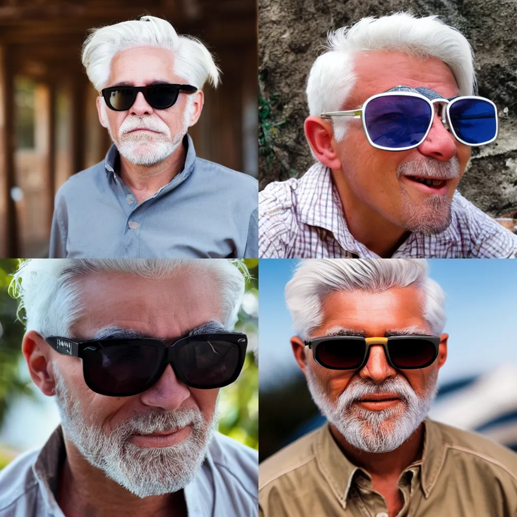 Prompt: old man with white hair with polarized Pit Viper sunglasses