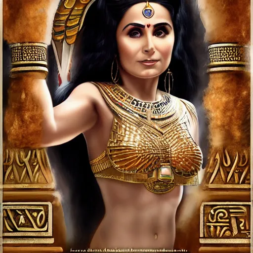 Image similar to a detailed fantasy character portrait of soad hosny as egyptian goddess of cinema by lauri blank, artgerm, evelyn de morgan, 8K, 50mm lens