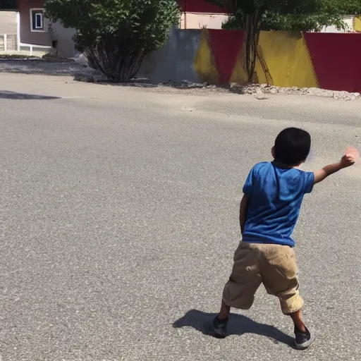 Image similar to angry guy throwing rocks at children