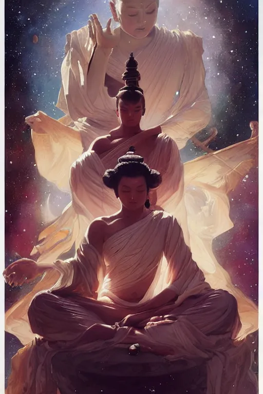 Image similar to space, buddhism, taoism, painting by greg rutkowski, j. c. leyendecker, artgerm