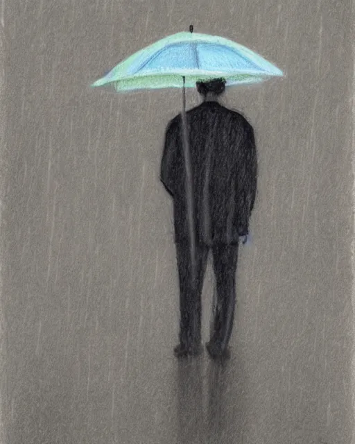 Image similar to a drawn man standing in the rain