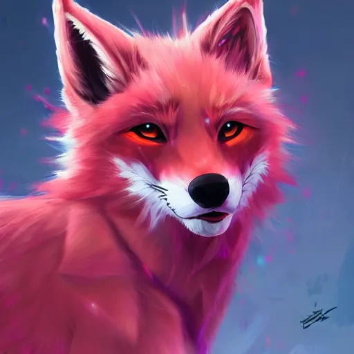 Image similar to digital art artstation, pixiv, portrait of a robotic fox with pink hair, character fursona furry fandom, furaffinity