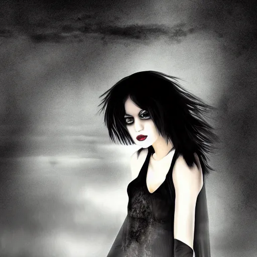 Prompt: Emo Girl driving a black car, digital art, gothic atmosphere