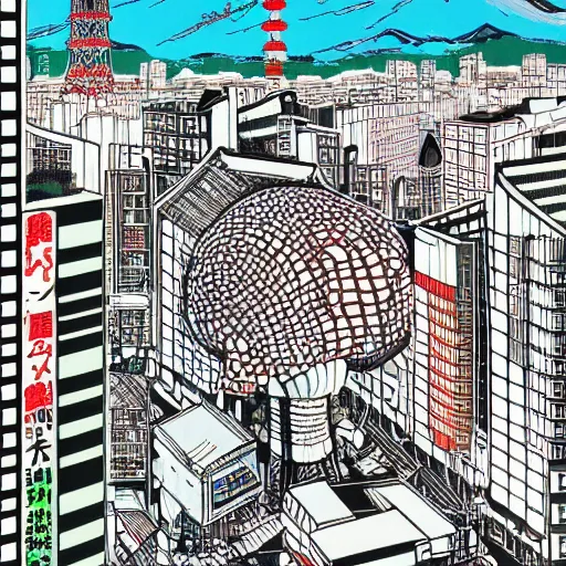 Image similar to nuclear mushroom in Tokyo by Toshio Saeki high detailed, view from street