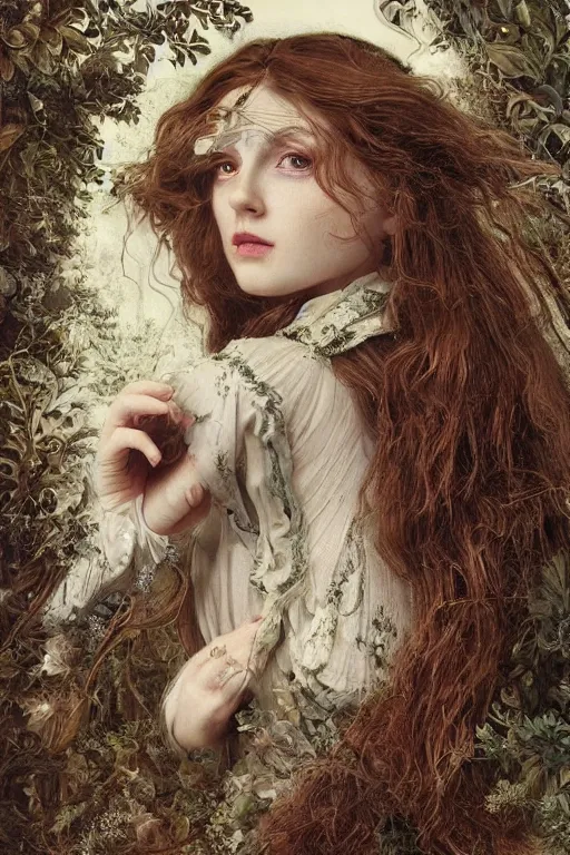 Image similar to An extremely beautiful pre-raphaelite ornate portrait of a very beautiful witch, surreal, ultradetailed, intricate, elegant, digital art painting, concept art, smooth, sharp focus, magazine art cover illustration, regal, award winning picture, extremely detailed masterpiece, sense of awe, featured on Artstation, Artgerm, ethereal bubbles, Aetherpunk, atmospheric lightning, Exquisite floral details, 8K detail post-processing, oil painting