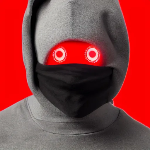 Image similar to a highly detailed headshot portrait of a man wearing a balaclava with a hoodie with glowing red eyes concept art