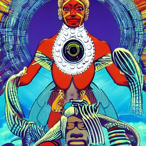 Image similar to afrofuturism new sprat cenobite