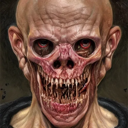 Prompt: a portrait of владимир рудольфович соловьев, flesh eating worms, macabre, horror rotten teeth, by donato giancola and greg rutkowski, wayne barlow, realistic face, visible face, digital art, artstation, symmetry