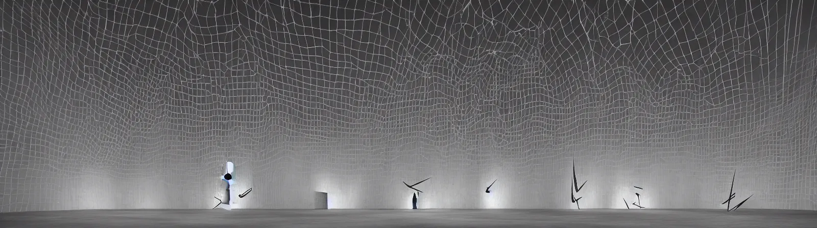 Image similar to to fathom hell or soar angelic, just take a pinch of psychedelic - colossal minimalistic sculptural installation collaboration by anthony caro, antony gormley, and alexander calder, reimagined by future artists on a distant planet, in the distant future, taken in the night