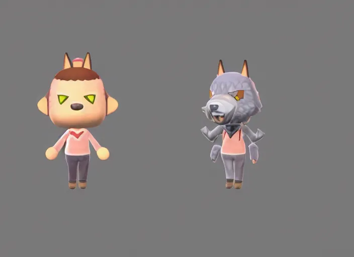 Prompt: a cute chibi werewolf animal crossing villager. animal crossing character. 3 d render, 3 d model rip, simplified, symmetry, hq, artgerm, arstation,