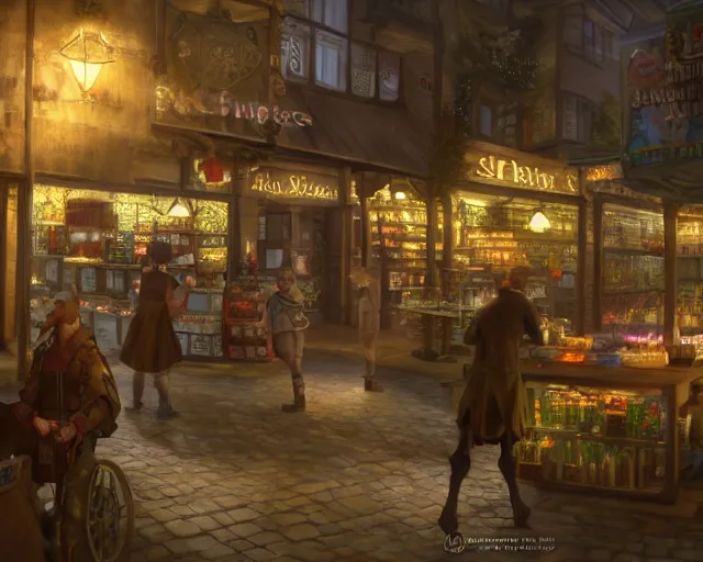 Image similar to fable concept art of bowerstone market, key lighting, soft lights, 8 k render,