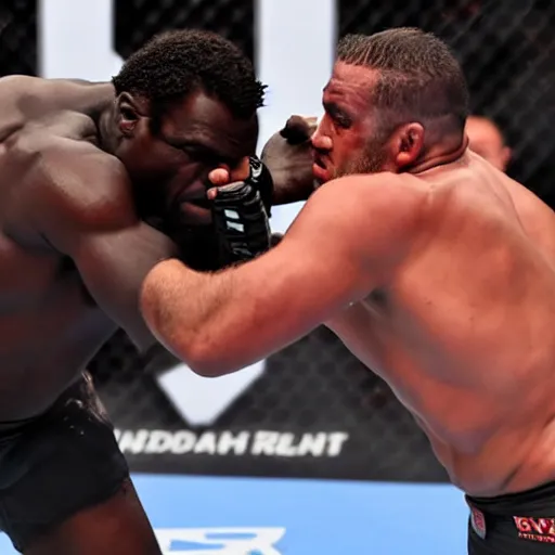 Prompt: Joe Rogan fighting versus Francis Ngannou