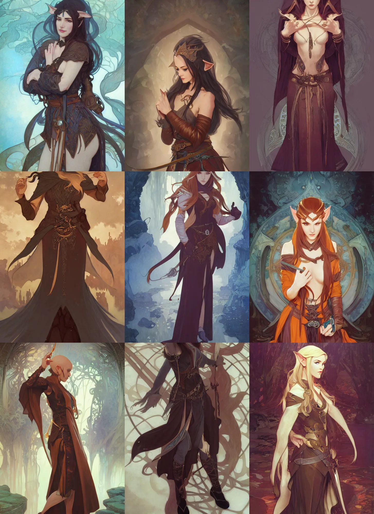 Prompt: beautiful half elf monk, female, fisting, leather longcoat, high fantasy, dnd, smooth, sharp focus, illustration, by rossdraws, alphonse mucha, frank fanzzeta