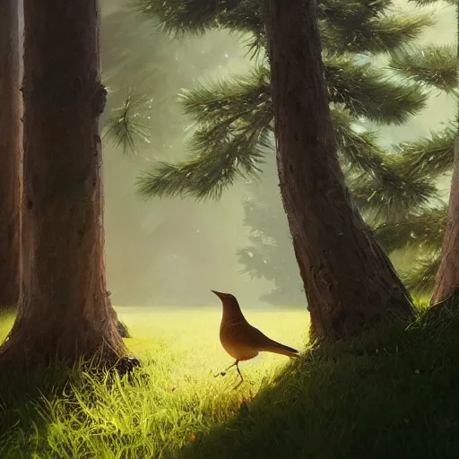 Image similar to closeup of a spanish wren bird in avila, chochin, green fields pinetrees, summer season, 4 k, midday light, concept art, by wlop, ilya kuvshinov, artgerm, krenz cushart, greg rutkowski, pixiv. cinematic dramatic atmosphere, sharp focus, volumetric lighting, cinematic lighting, studio quality