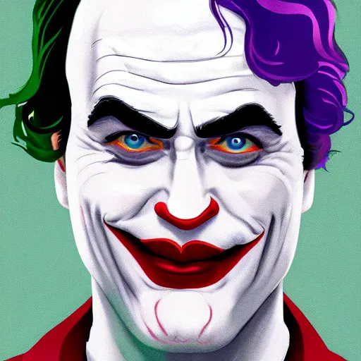 Image similar to detailed comics book cover joaquin phoenix joker in the style of alex ross