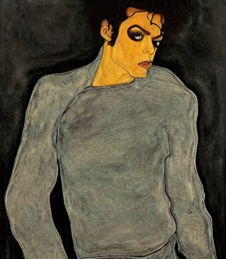 Image similar to portrait of michael jackson by egon schiele, intense desire, high quality, high detail