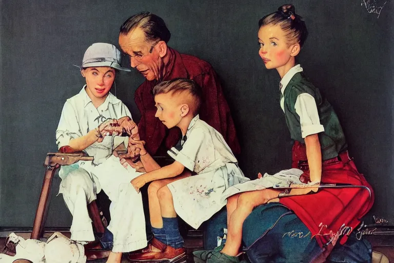 Prompt: beautiful sony alpha camera photography, painting by norman rockwell and airbrush art, 1 9 5 0 commercial painting, nice studio lighting, smooth tiny details, soft and clear shadows, low contrast, perfect