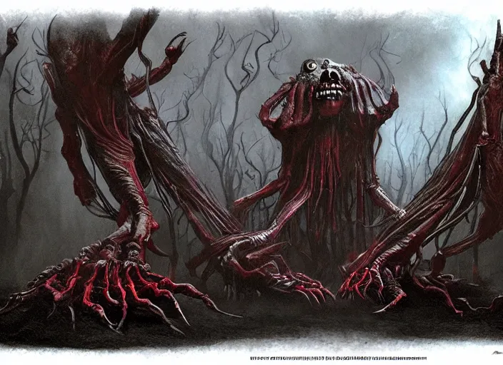 Image similar to an eerie uncanny hell with strange eerie magical scary creatures, horror, concept art, award - winning, by guillermo del toro