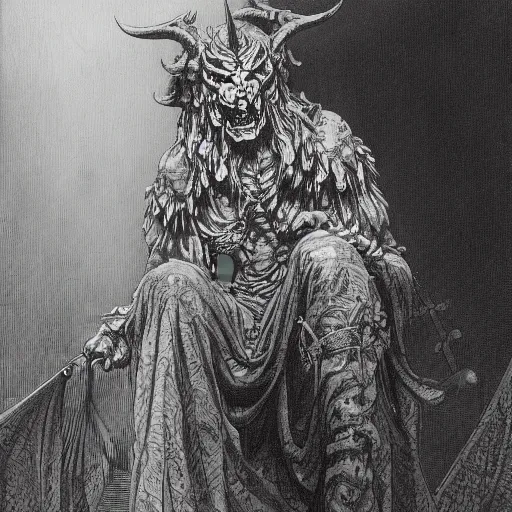 Prompt: a painting of a japanese demon by gustave dore, high detail, trending on artstation