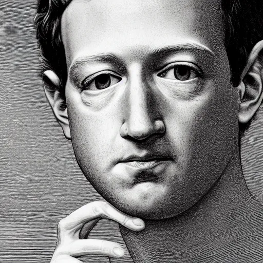 Image similar to portrait of a mark zuckerberg staring into the void, high detail, dramatic pose, illustration by gustav dore