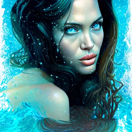 Prompt: underwater lofi portait of angelina jolie, Pixar style, by Tristan Eaton Stanley Artgerm and Tom Bagshaw.