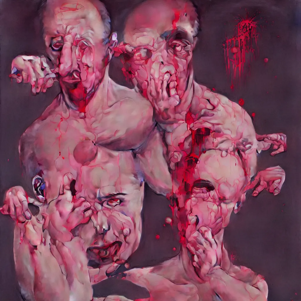 Image similar to weird and disturbing portrait of todd solondz puking blood, todd solondz, vivid colors, neon, art by ( ( ( kuvshinov ilya ) ) ) and wayne barlowe and francis bacon and artgerm and wlop and william - adolphe bouguereau