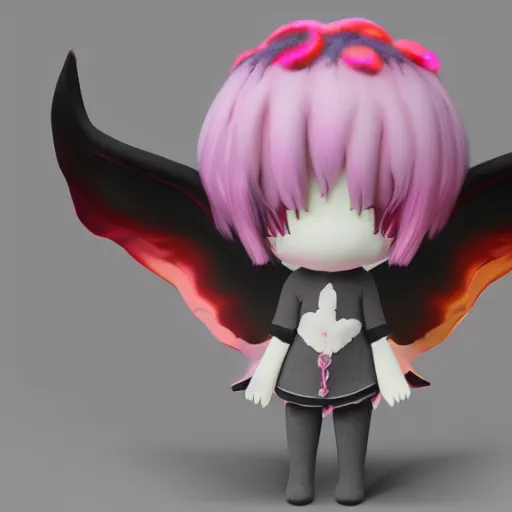 Image similar to cute fumo plush of a cursed fallen angel who forfeited her heart to the dark ones, eldritch tendrils, vray render with chromatic aberration