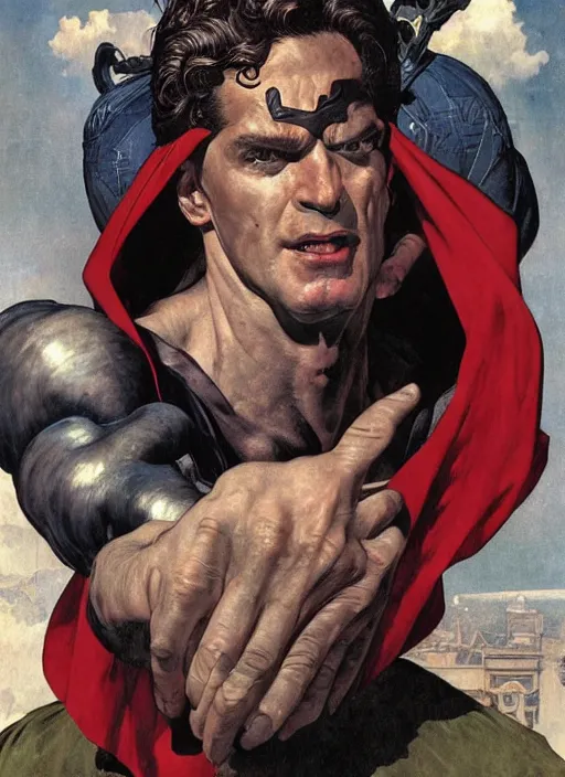 Image similar to renaissance grotesque portrait painting of old angry hernan drago as superman 2 0 7 7, sentry, superior, character redesign by lee bermejo and greg rutkowski and alphonse mucha