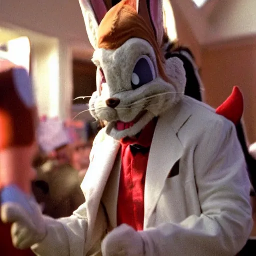 Image similar to Danny Trejo as Bugs Bunny from Looney Tunes, live action movie, set photo in costume, cosplay, photograph