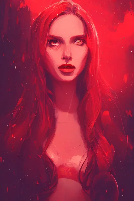 Image similar to portrait of the red inferno scarlet witch, by alena aenami, by ross tran, digital art painting