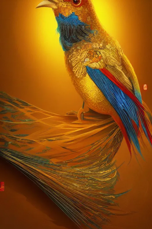 Image similar to oil painting, ancient chinese goddess, golden sun bird, sunlit, paint texture, digital painting, highly detailed, artstation, sharp focus, illustration, concept art