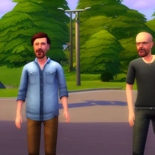 Image similar to sims 4 screenshot of walter white and jesse pinkman